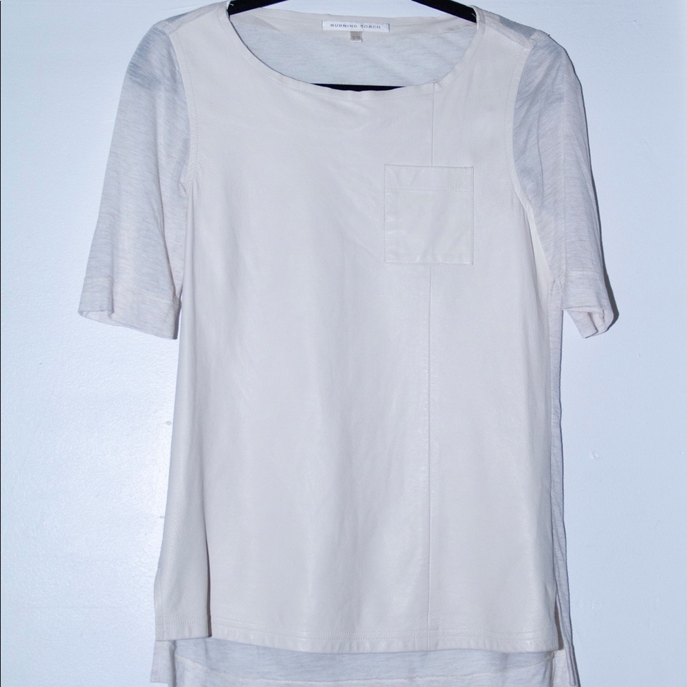 Burning Torch leather and cotton/rayon white top XS